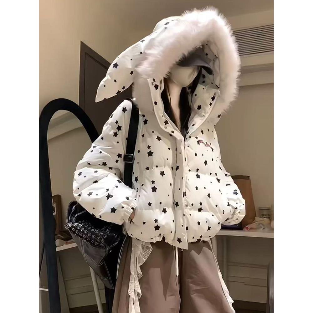 初中生女冬装学生少女可爱兔子耳朵棉服外套加厚保暖新款面包服潮