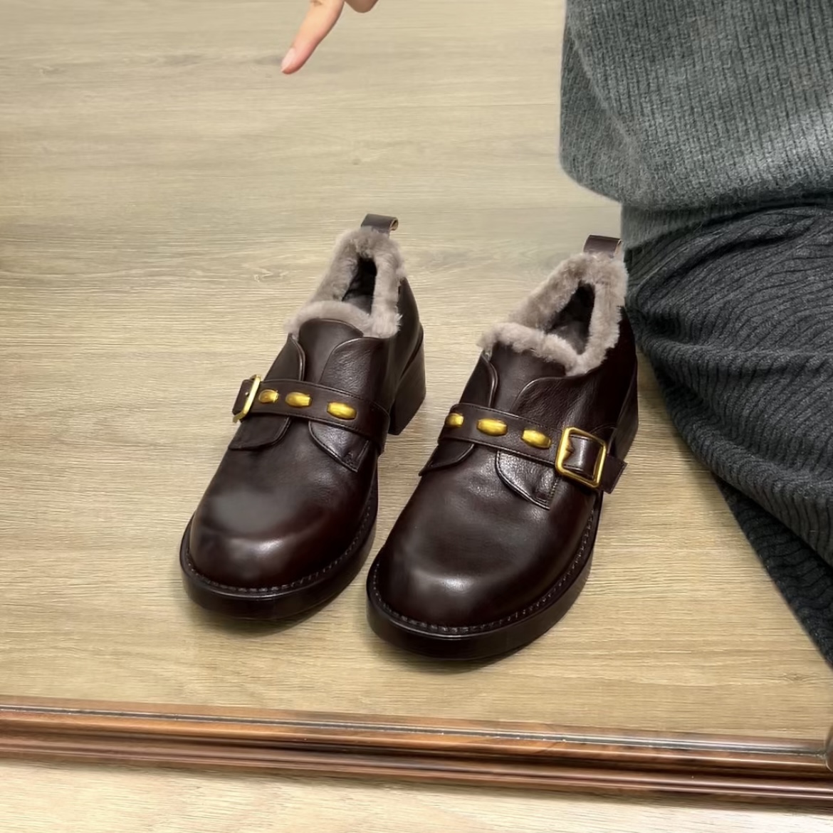 Dannyfrey复古英伦风女金属装饰皮带扣头层牛皮四季款乐福鞋4.5CM