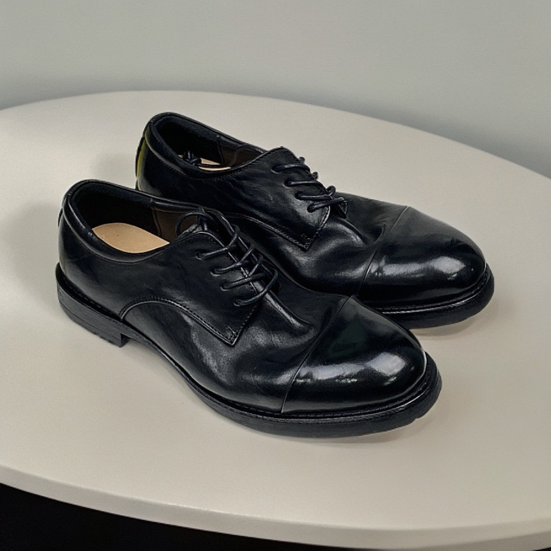 三接头水洗马皮男士商务皮鞋男手工真皮大底复古固特异德比鞋男鞋