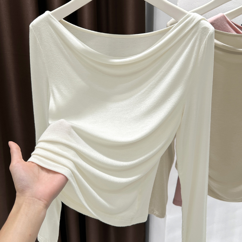 荡领纯欲皮肤衣针织修身上衣秋季新款短款长袖打底衫薄款内搭小衫