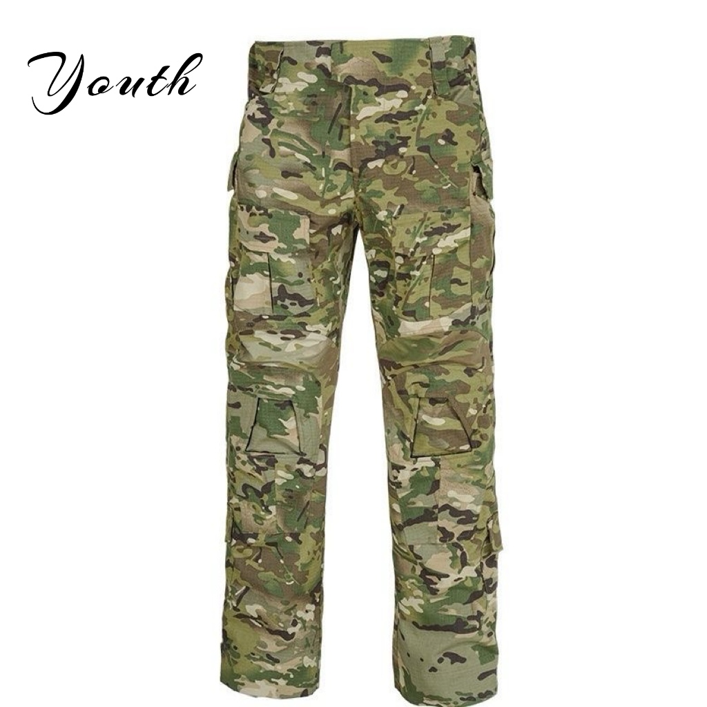Youth工装裤迷彩裤户外蛙服多口袋弹力透气多功能防刮耐磨登山裤.