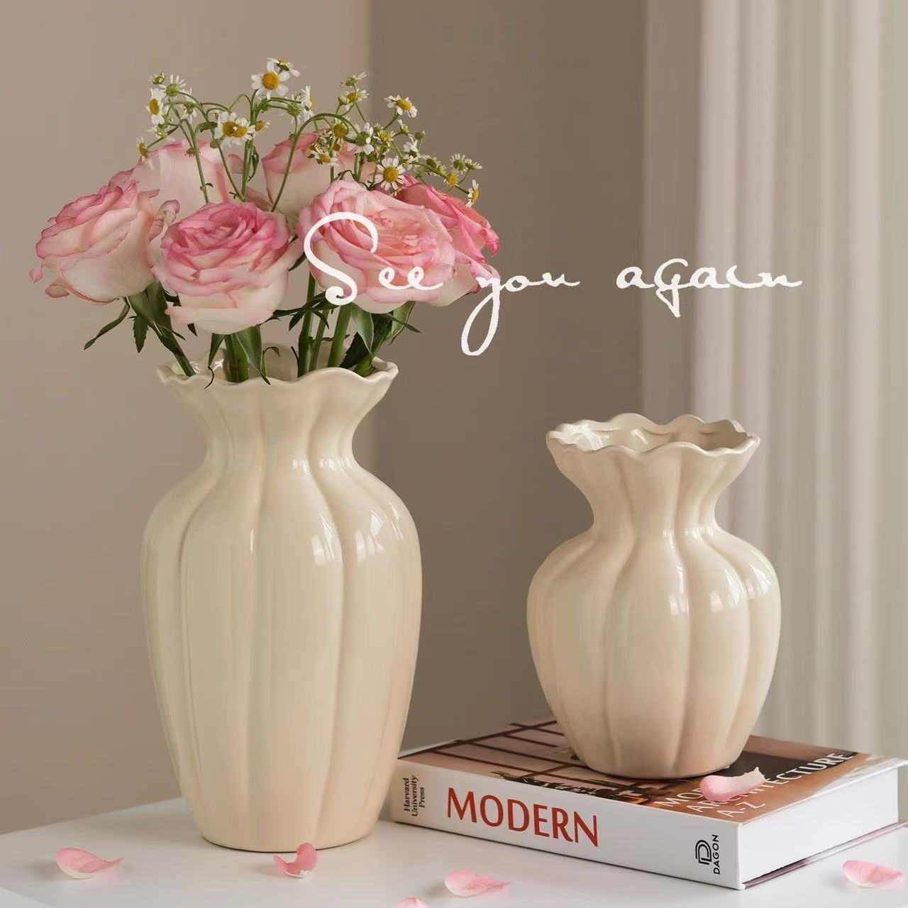 陶瓷花瓶高级感复古白色法式美式摆件客厅水培插花鲜花奶油风装饰