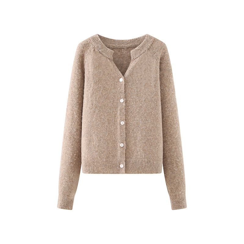 气质软糯！含绵羊毛~简约舒适 小V领单排扣针织开衫毛衣外套