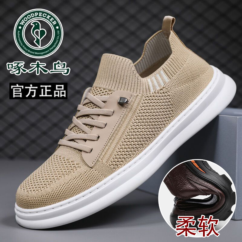 啄木鸟男鞋夏季男士飞织网面透气百搭潮鞋软底防滑轻便运动休闲鞋