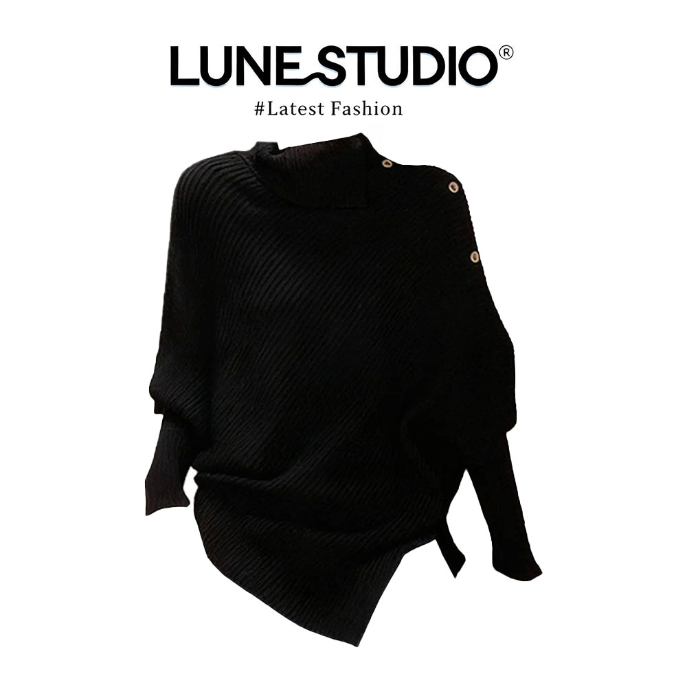 parkyeon法式复古高领不规则毛衣高秋冬慵懒设计感套头软糯毛衣