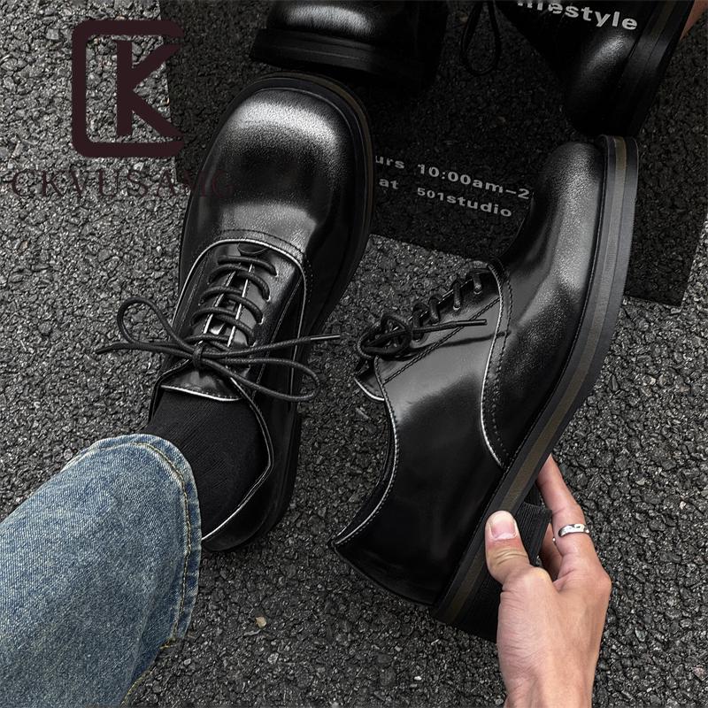 CKVUSAMG夏季休闲商务方头精英德比鞋情侣皮鞋厚底男女潮款英伦正