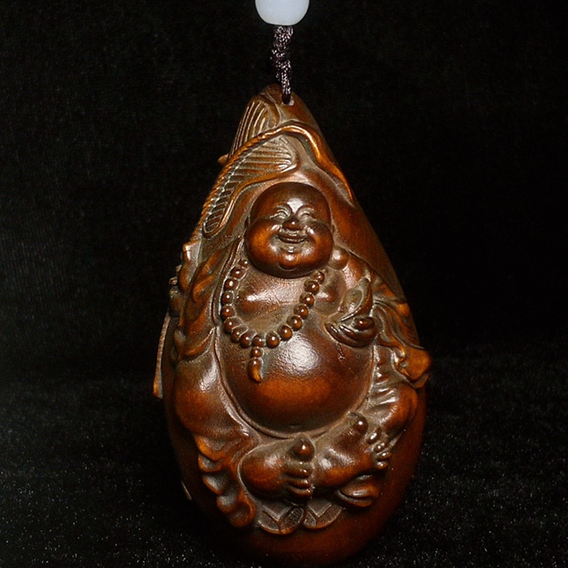 旧藏古玩小叶黄杨木雕刻大肚笑弥勒佛像吊坠手把件适合把玩送礼