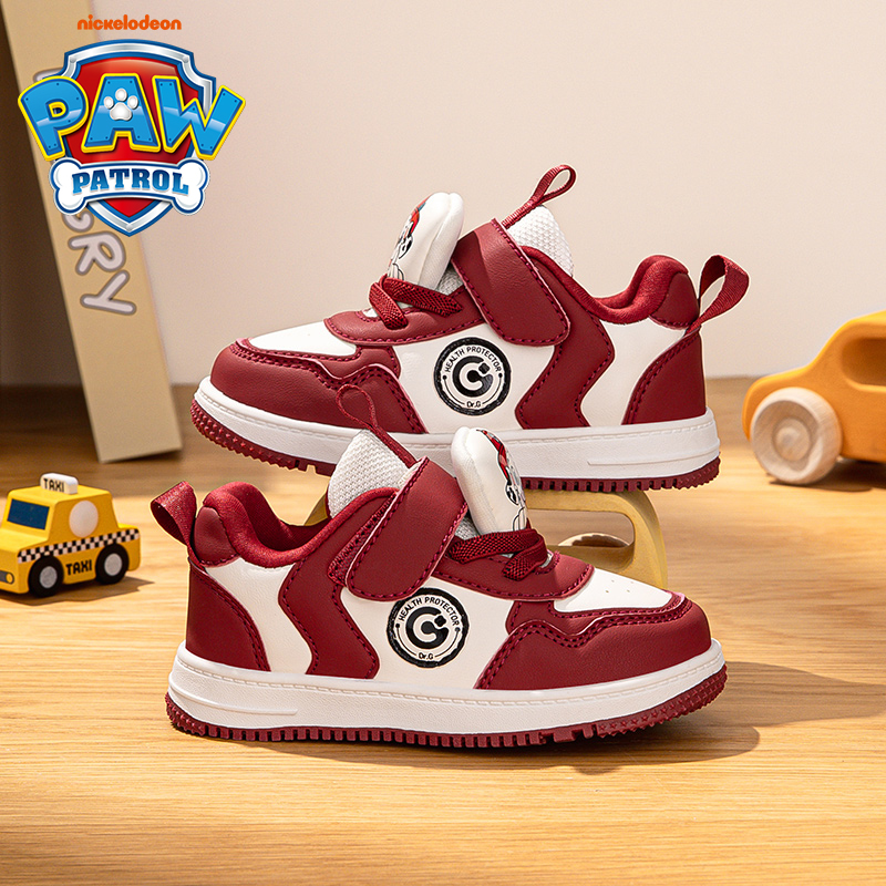 汪汪队童鞋2025秋冬女童运动板鞋皮面大红色女童鞋休闲软底学步鞋