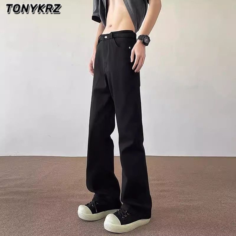 TONYKRZ美式高街vibe裤子男款cleanfit牛仔裤直筒窄版弯刀微喇裤