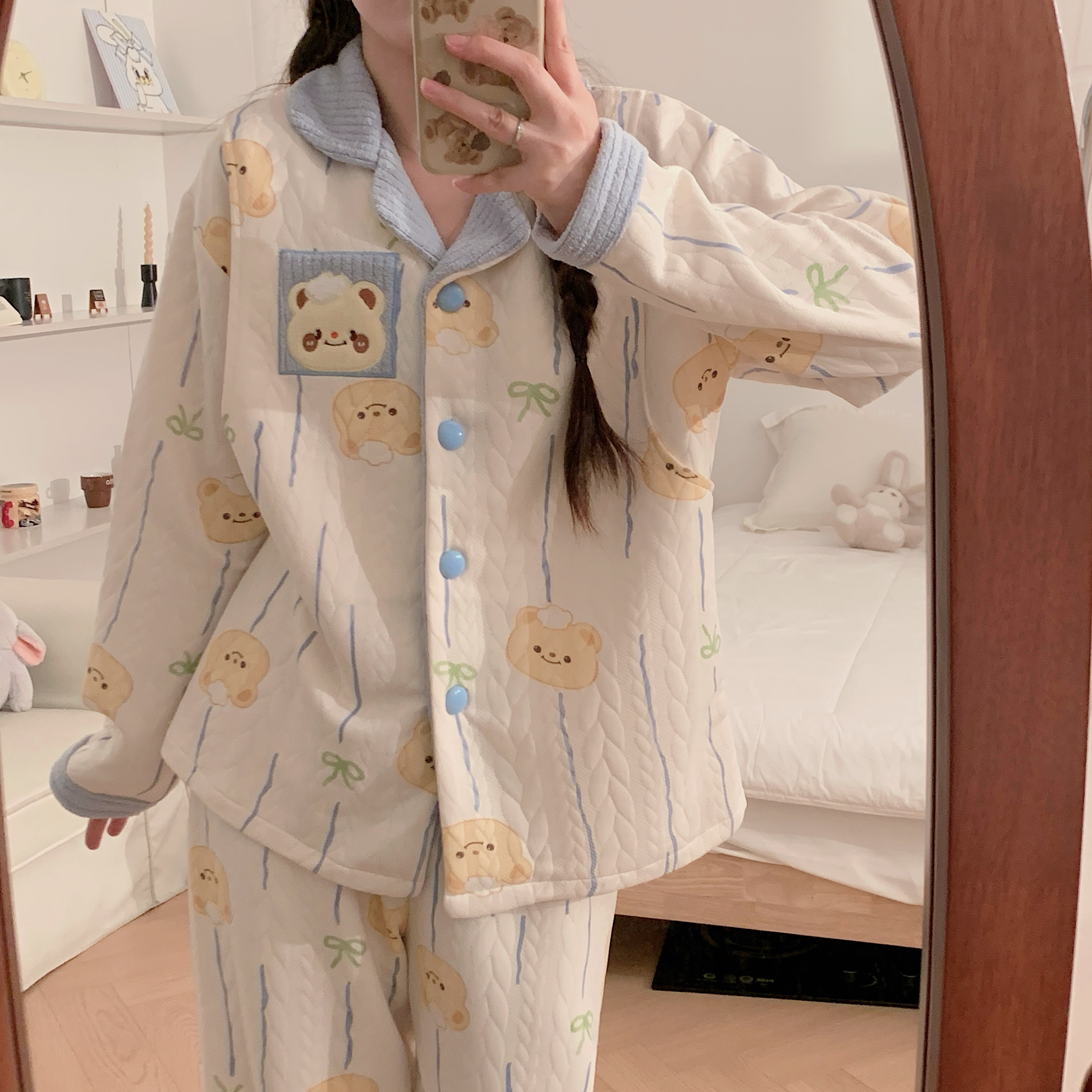 孕妇秋冬季产后月子服加厚空气棉大码哺乳睡衣喂奶保暖夹层两件套
