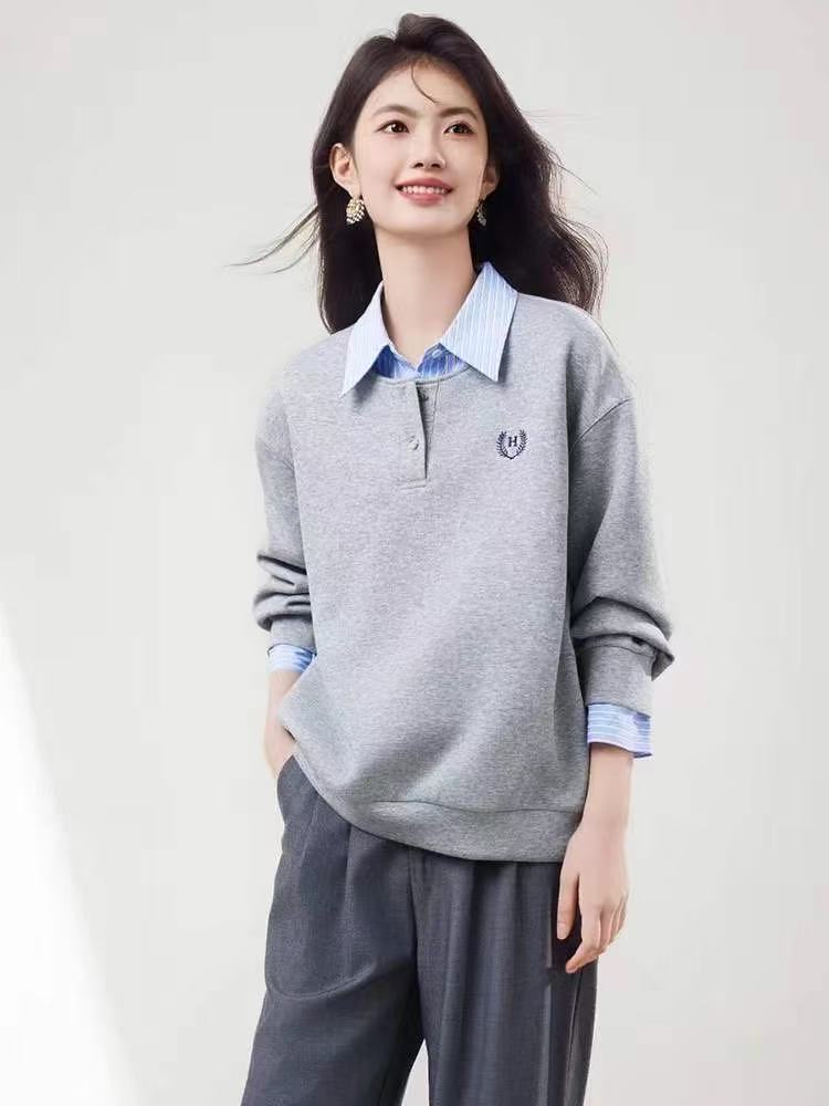 假两件拼接长袖卫衣女秋冬新款宽松高级感显瘦慵懒风韩系洋气上衣