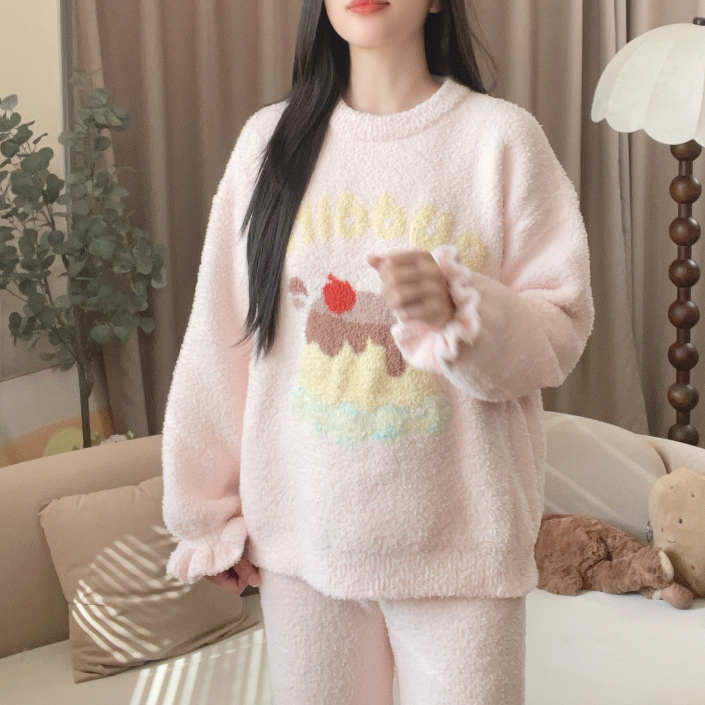 【682布丁】软绵绵睡衣女冬季加厚加绒半边绒可外穿家居服保暖