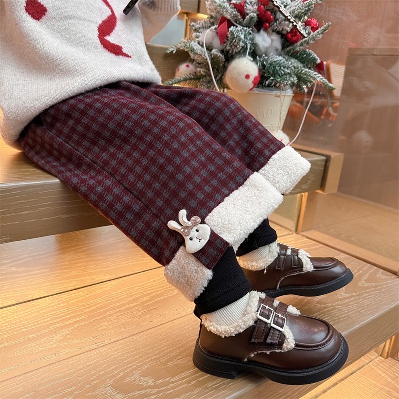 新疆西藏内蒙包邮女童格子假两件加绒裤冬装2025新款小女孩洋气一