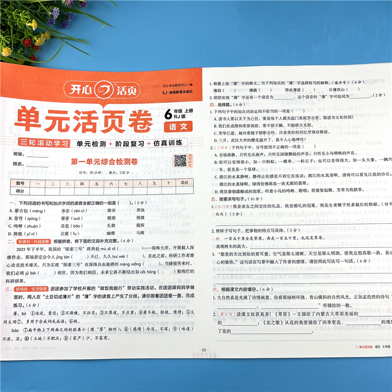 六年级上册语文同步试卷语文单元活页卷五年级期中期末试卷必刷题
