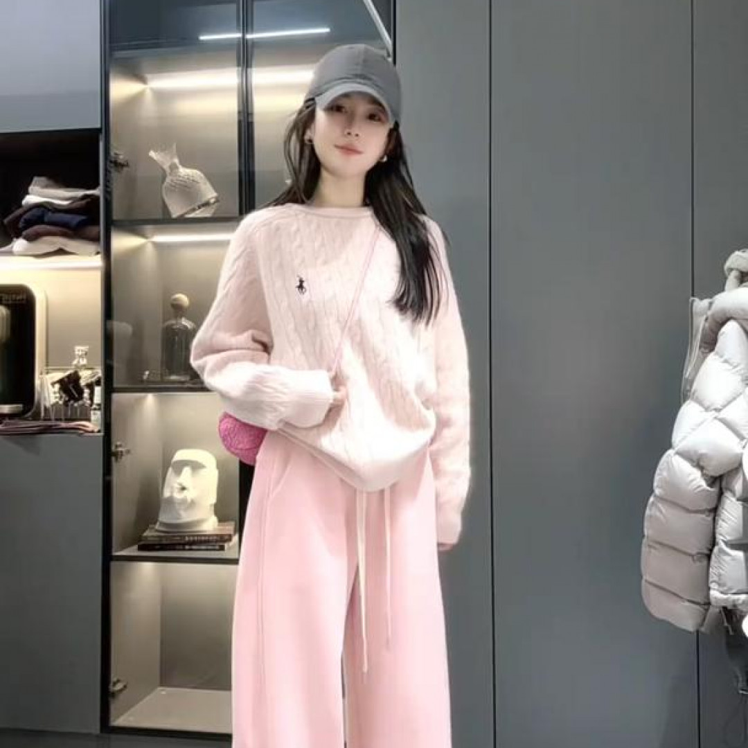 两件套阔腿搭配显瘦宽松针织衫休闲裤一整套新款纯色长袖2025秋冬