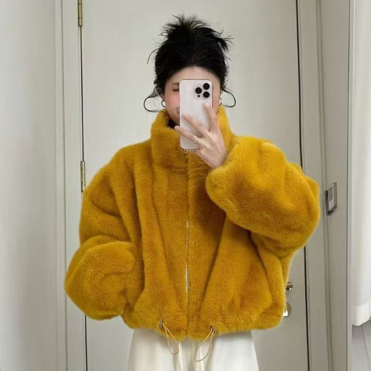 小众不撞款纯色拉链长袖短款外套女装秋冬季休闲百搭下摆抽褶上衣