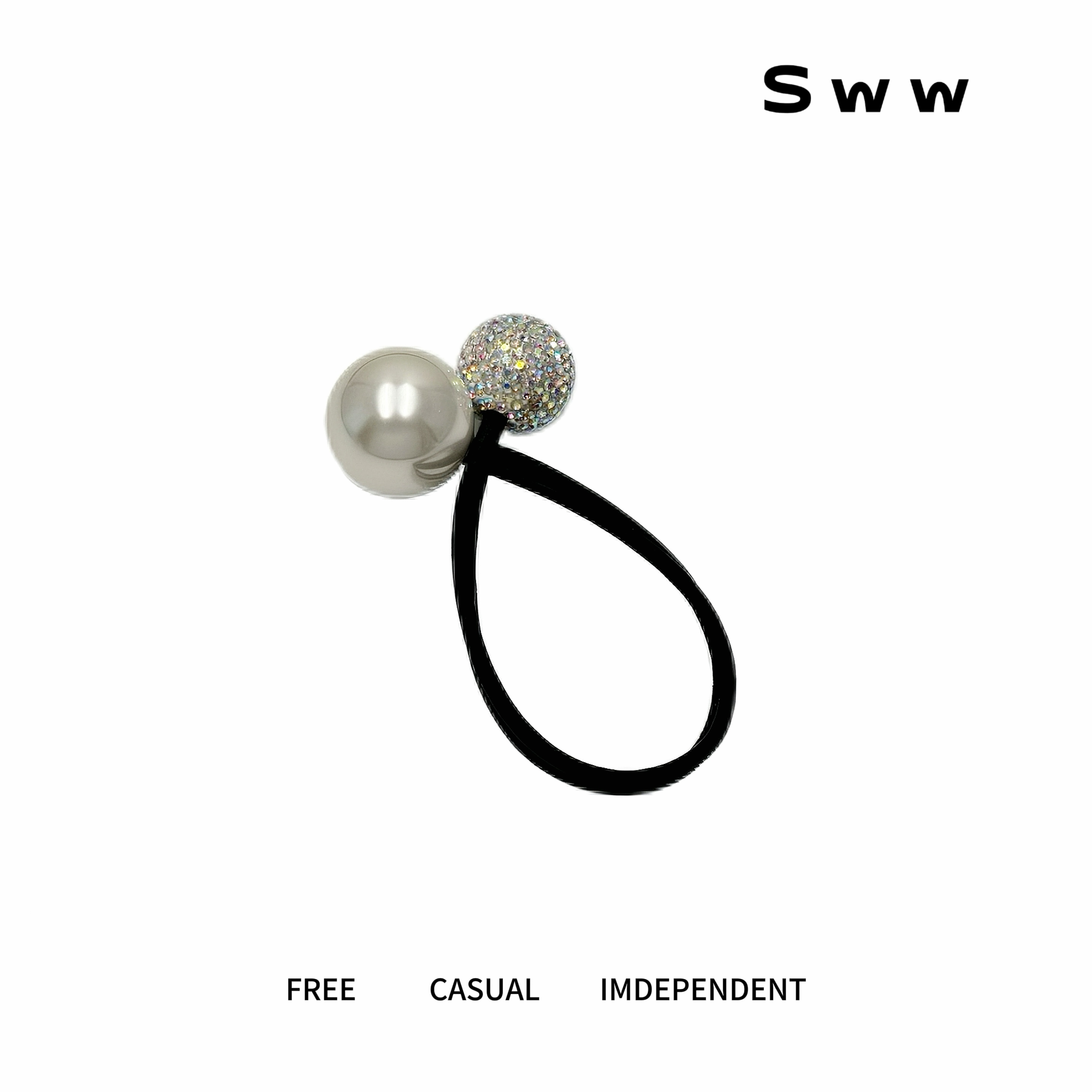 SWW设计师款闪钻球高亮珠珠不规则纽结高弹力皮筋头绳气质发绳
