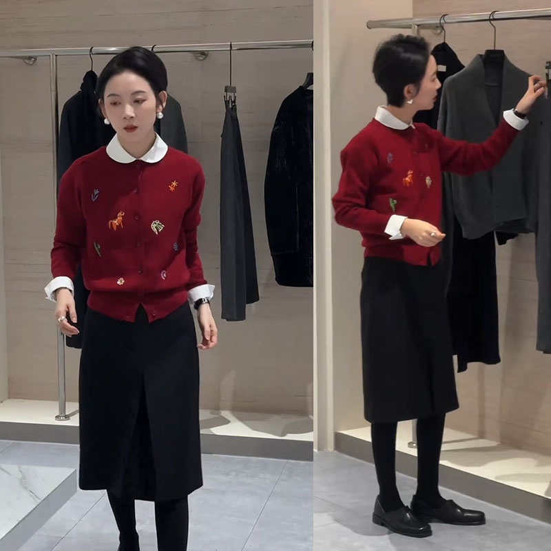 春季温柔系穿搭女2026新款洋气减龄长袖上衣百搭半身裙两件套