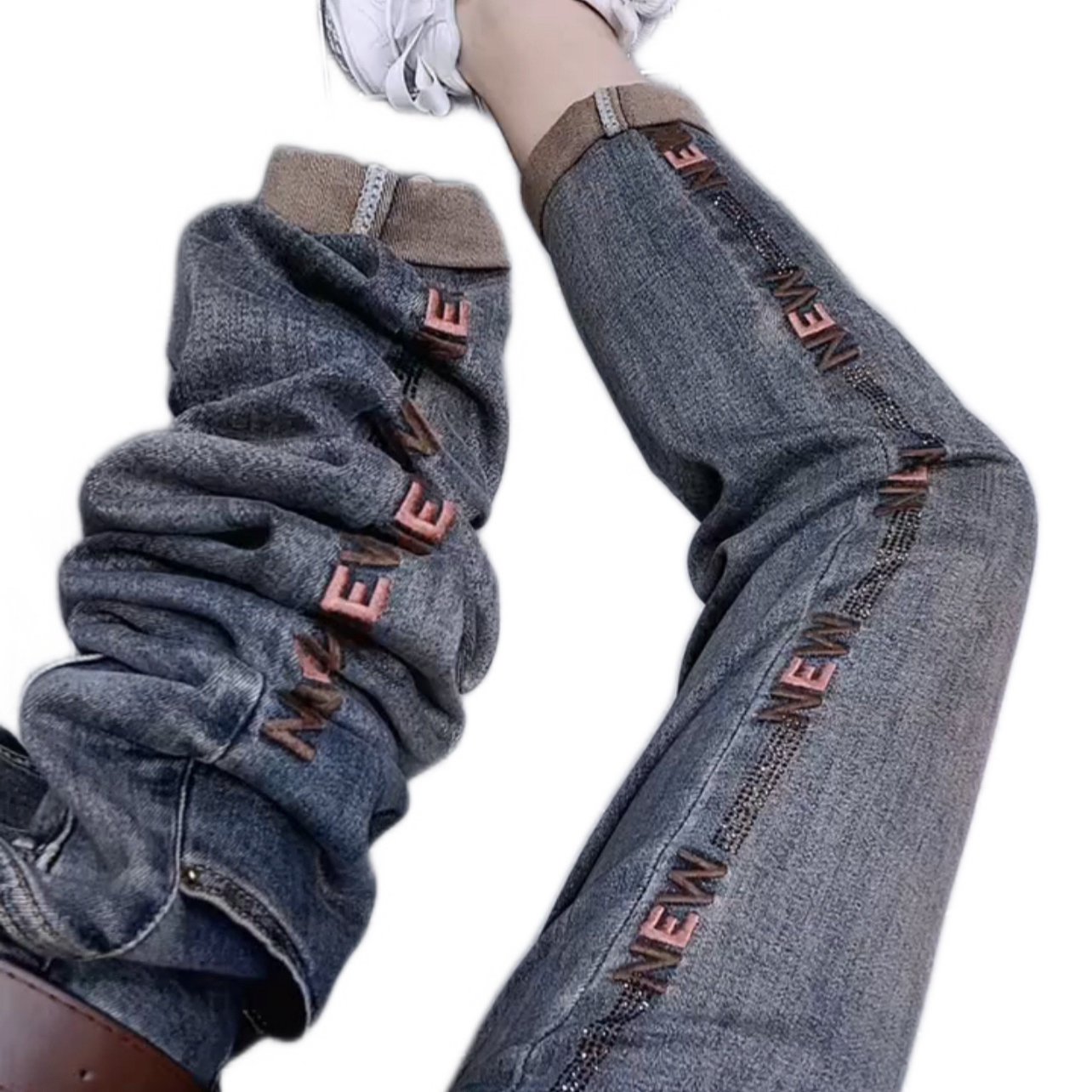 5512款秋季刺绣牛仔弹力垮裤