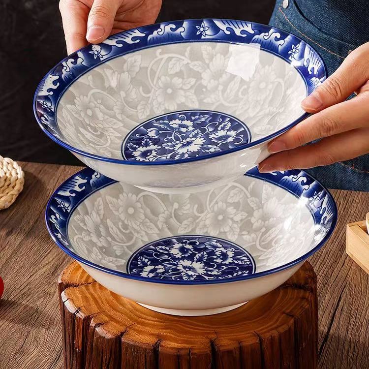 4只青花瓷8英寸斗碗家用专用颜值陶瓷餐具汤碗面碗