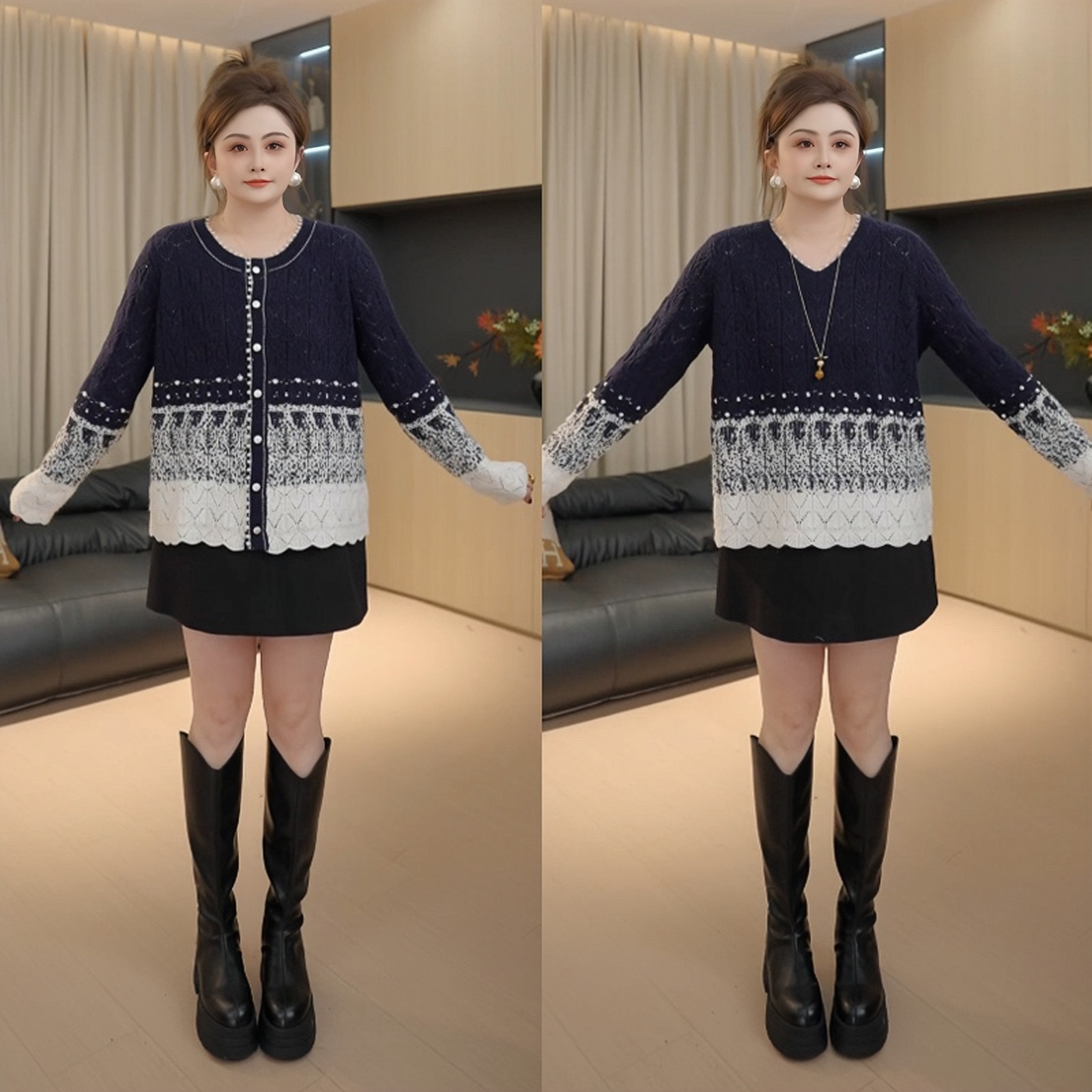 【胖佳佳】现货~长相思 高级感V领毛衣秋冬时尚小香外套H625Z17123