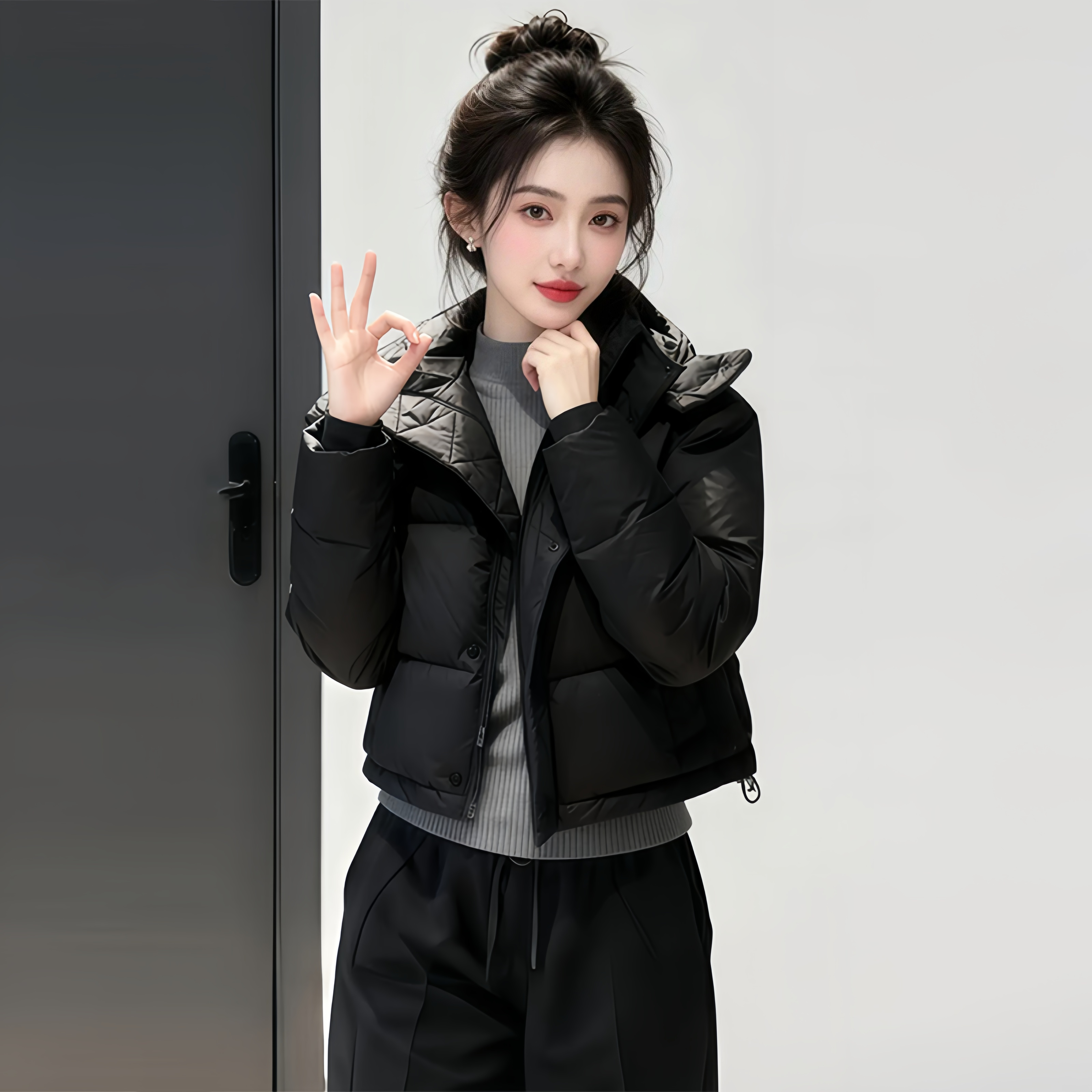 SHALLDOER【满分韩女】小个子加厚棉服女2025冬季时尚通勤防寒外套