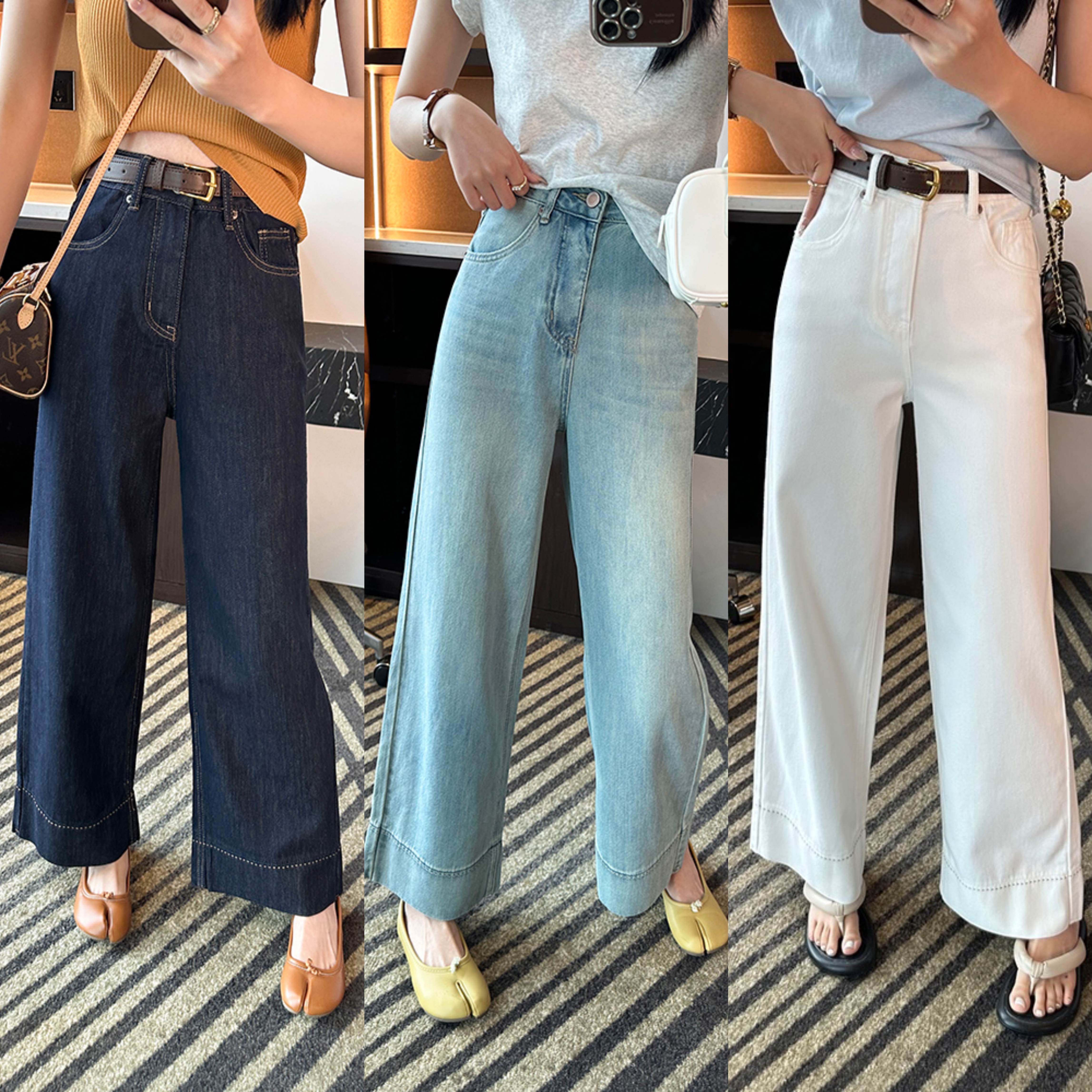 四面弹秋季九分直筒牛仔裤女舒适显瘦气质通勤宽松直筒法棍裤子