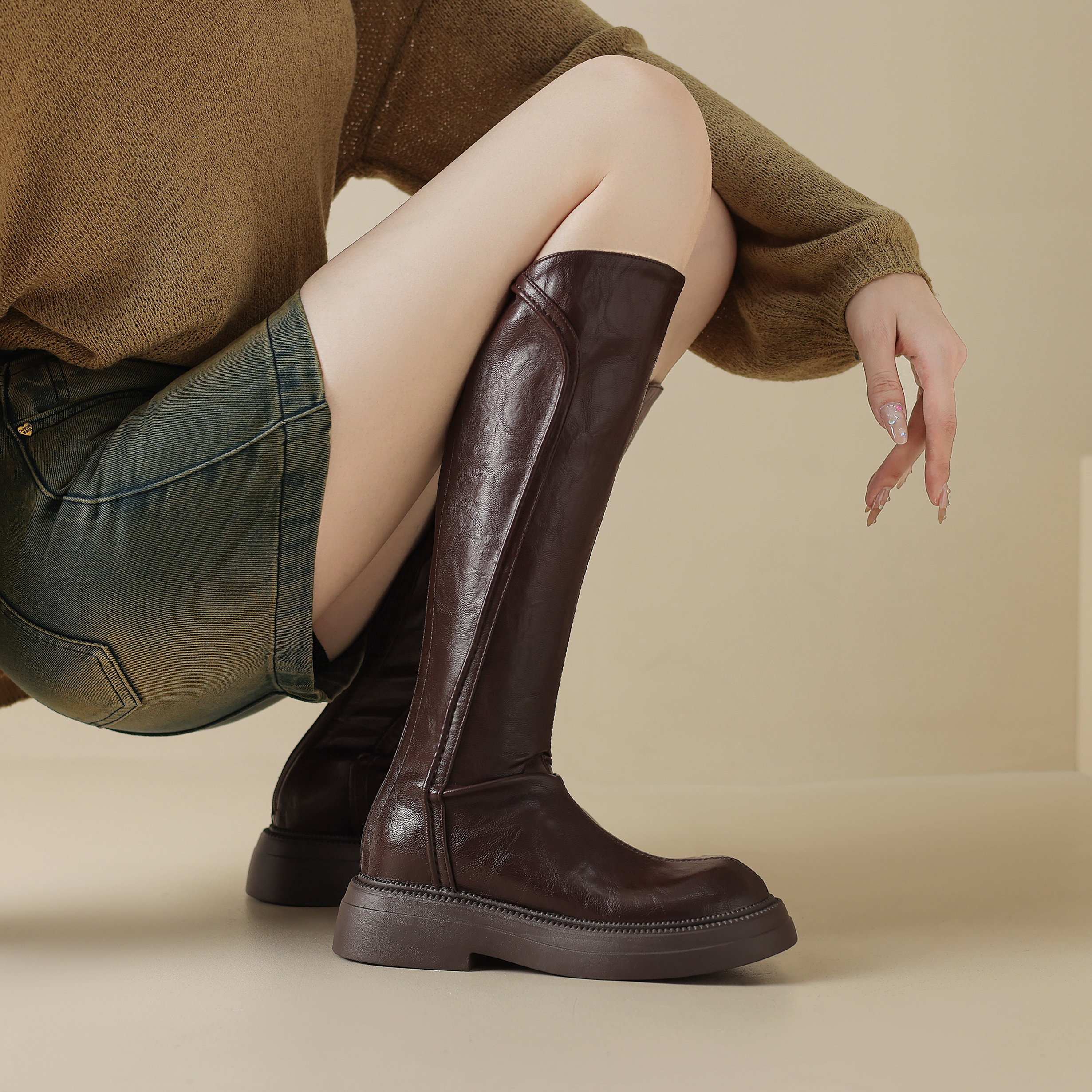 大筒围长靴胖mm加肥粗腿靴大码41-43百搭圆头不过膝长靴大码41-43