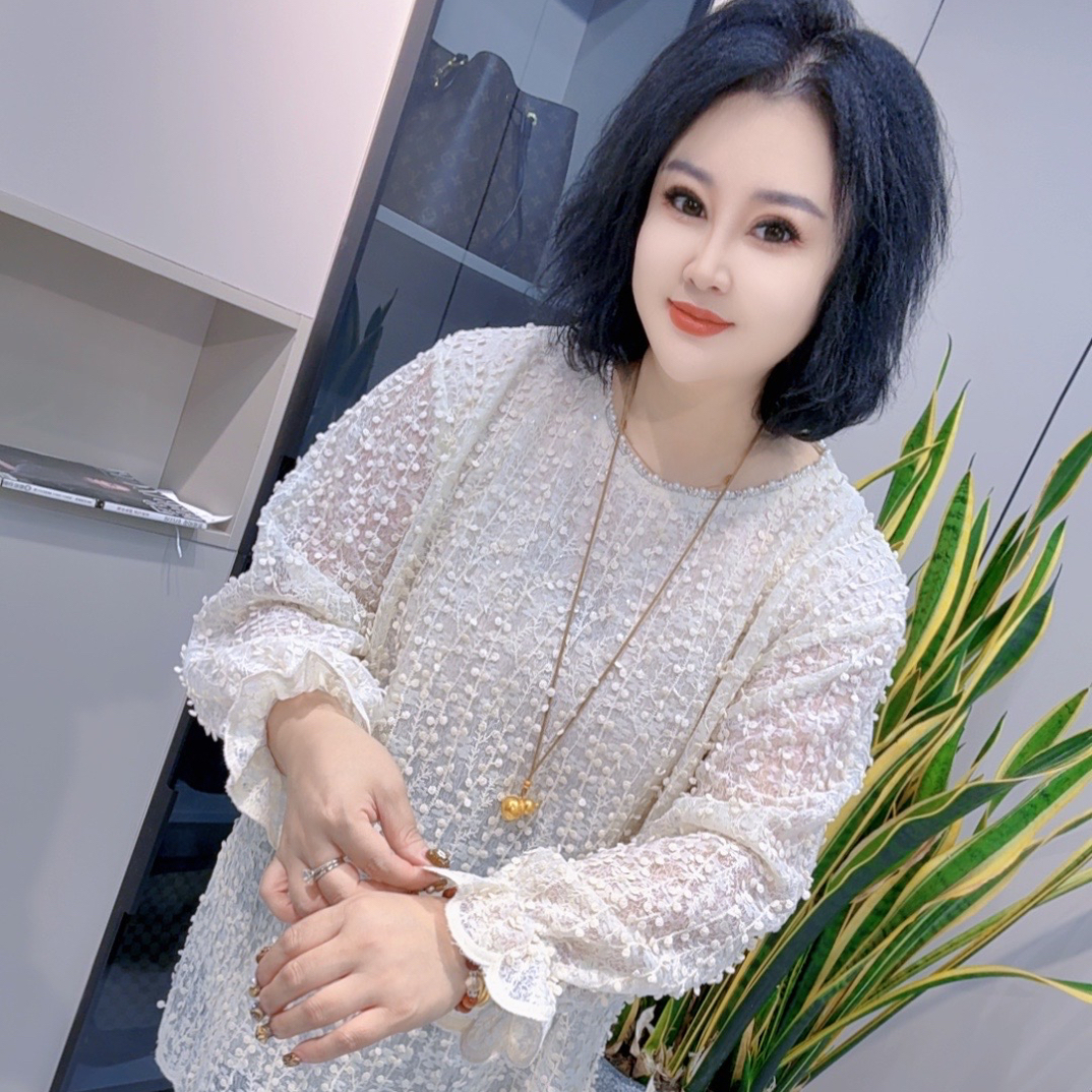 【娟姐精选】3071欧货重工3D立体工艺时尚减龄百搭洋气蕾丝衫