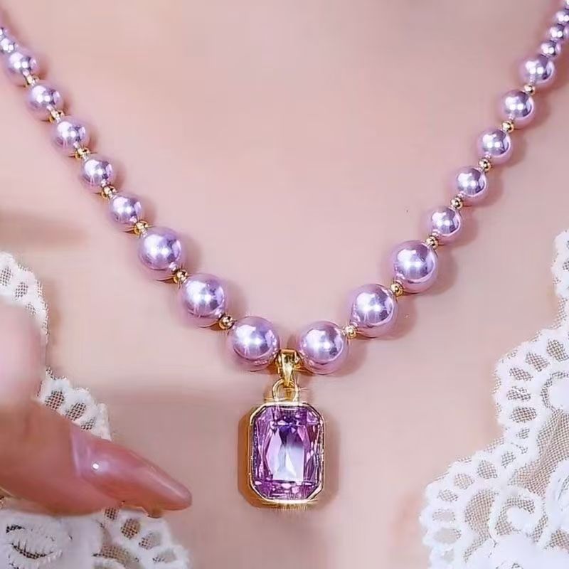 钛钢贝壳项链 新款紫色方糖项链紫气东来贵气百搭大气时尚饰品