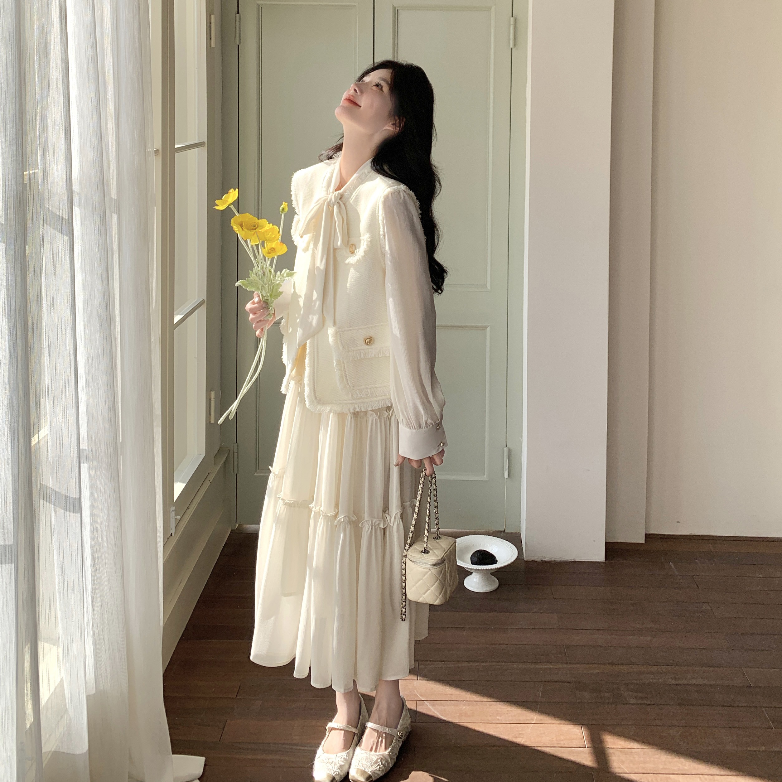 法式高级感气质连衣裙女春秋2025新款大方得体小香风马甲裙子套装