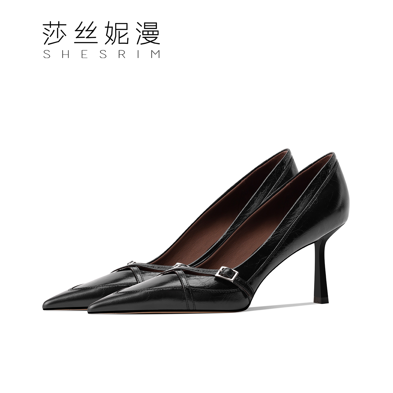 高级感高跟鞋女2025春季新款时尚尖头细跟浅口单鞋复古风真皮女鞋