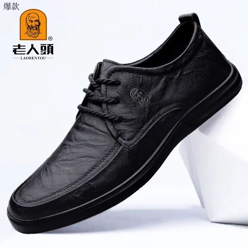 老人头100％头层牛皮皮鞋男士真皮冬季新款时尚商务休闲鞋软底耐磨