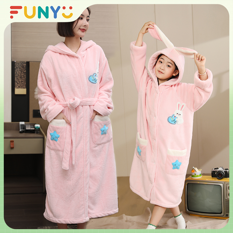 【纺柚】儿童浴袍带帽带袖斗篷可穿式男女孩中大童加厚可爱浴巾小孩