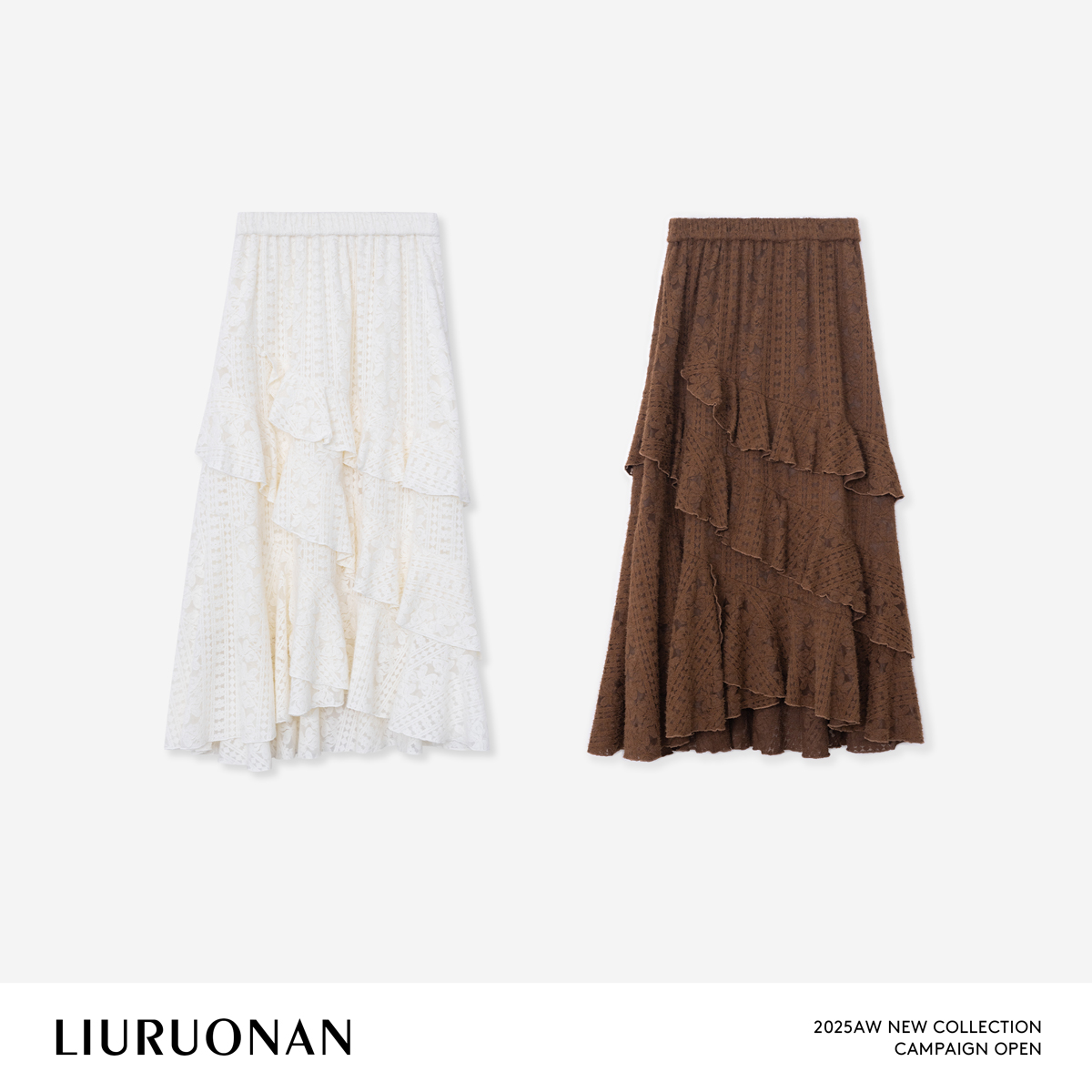 LIURUONAN 25WIN【蝴蝶谷】蕾丝镂空设计感荷叶边宽松休闲半身裙女