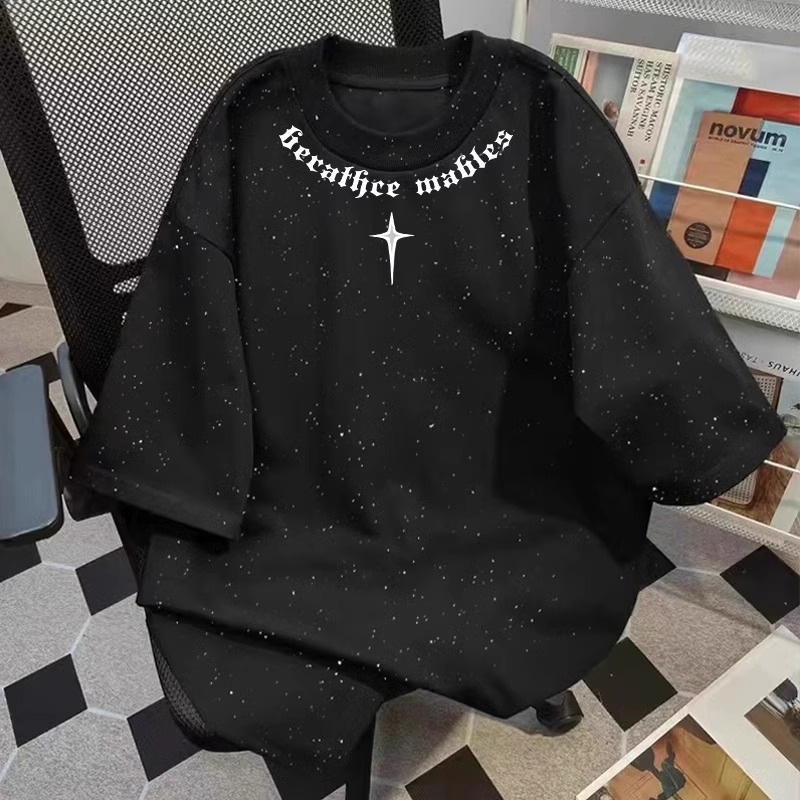 特大码300斤新款高级感宽松休闲潮牌上衣美式满天星短袖T恤男夏季