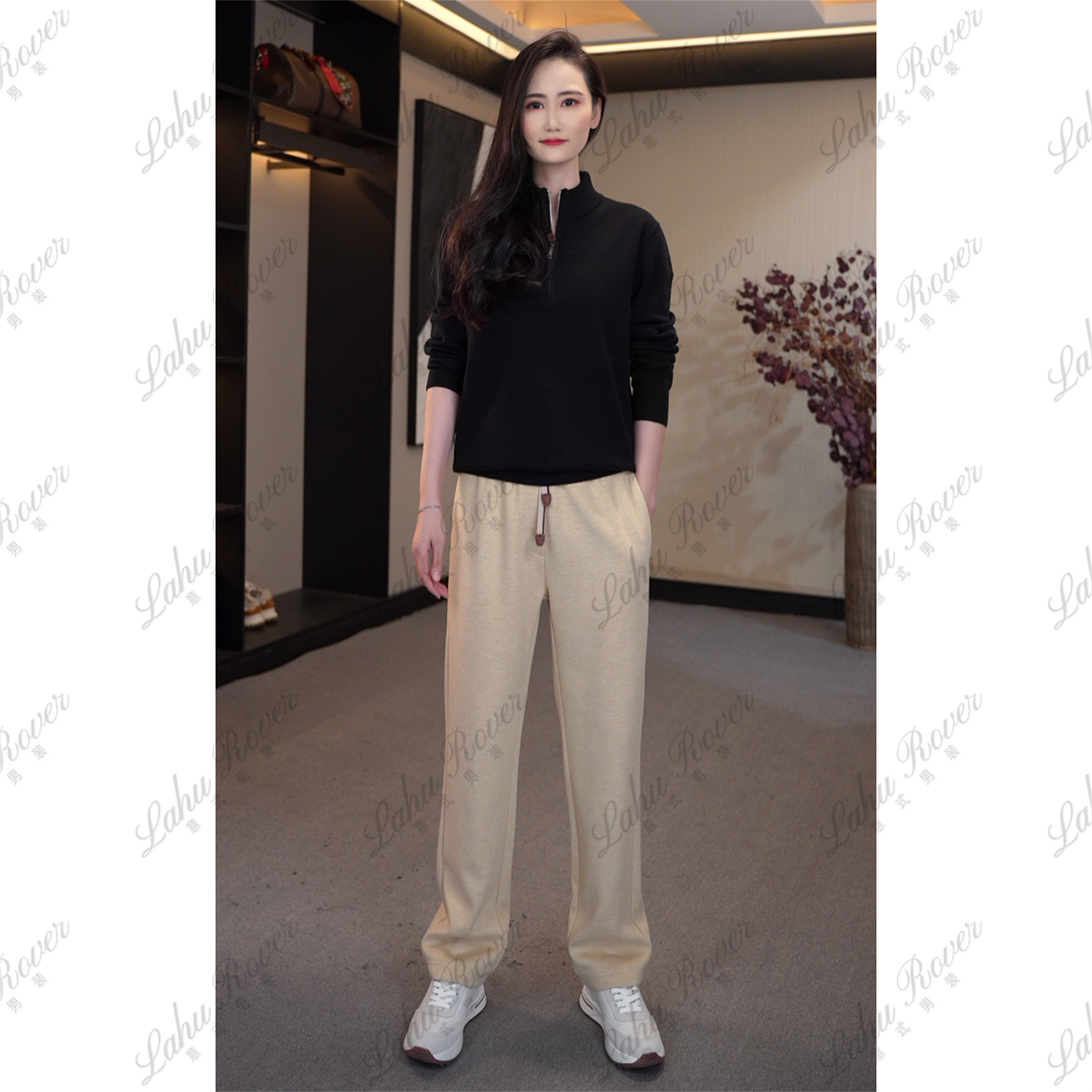 【L*P 28300 同款】秋冬国王的礼物保暖绵羊绒醋酸混纺男士慢跑裤