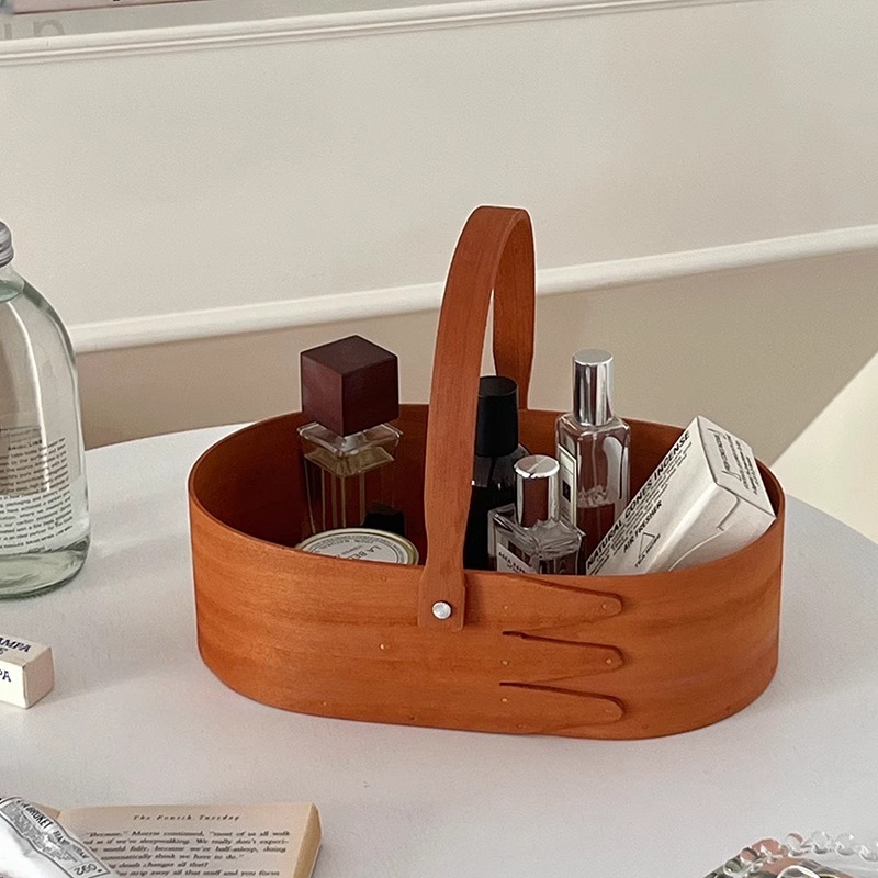 ins风复古木质手提收纳盒客厅茶几桌面高颜值实木杂物整理置物盒