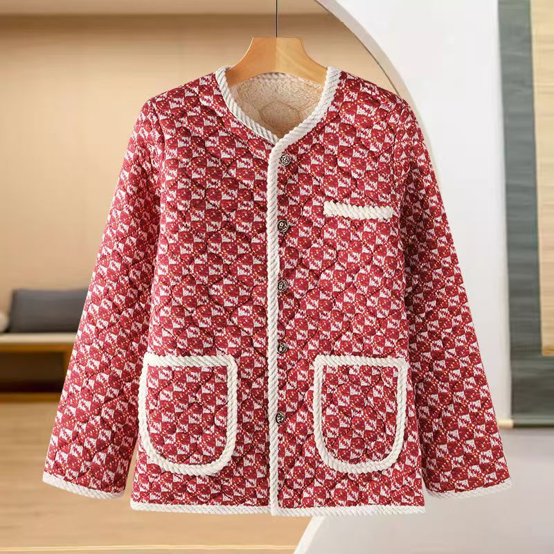秋冬新款网红小香风外套洋气保暖外套女式中老年人棉袄妈妈装