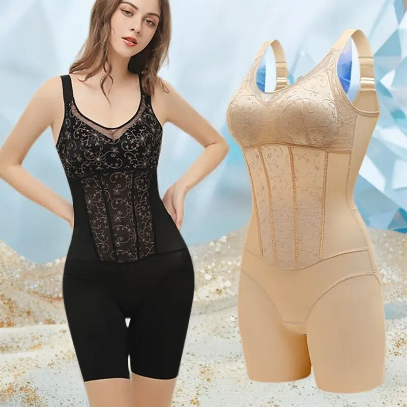 轻奢夏季塑身衣蕾丝修身提臀后脱带胸垫一体显瘦塑形紧身内衣无痕