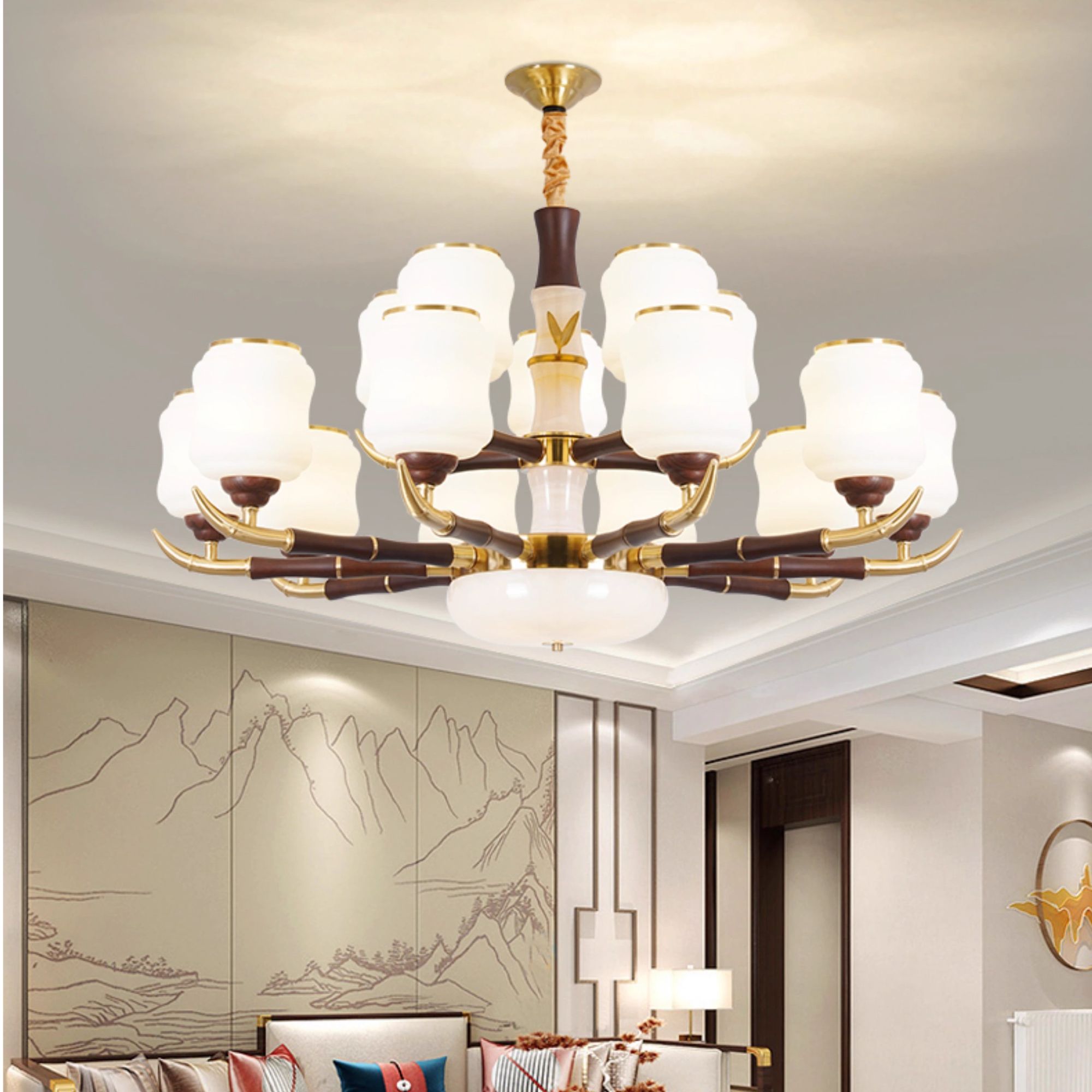 中式客厅灯简约新中式大厅轻奢风酒店吊灯自建房别墅客厅吊灯