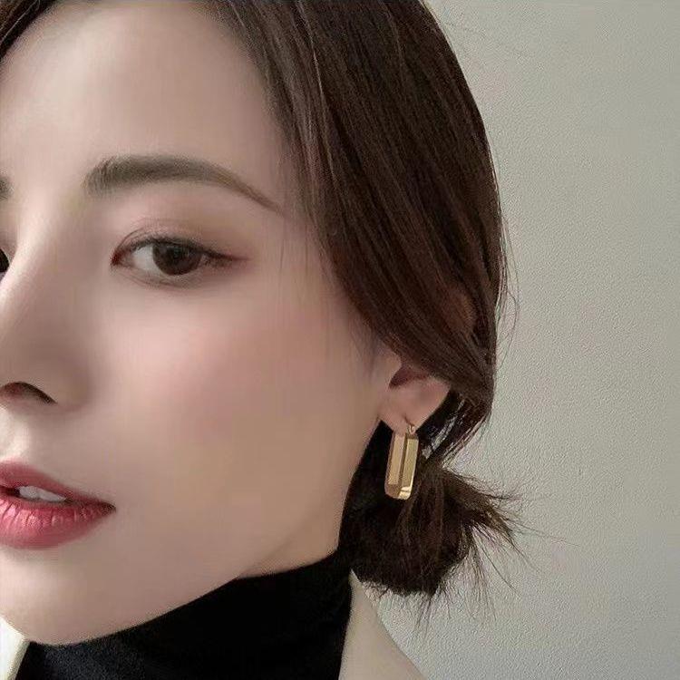 几何长方形耳扣耳环气质高级感钛钢耳饰不易过