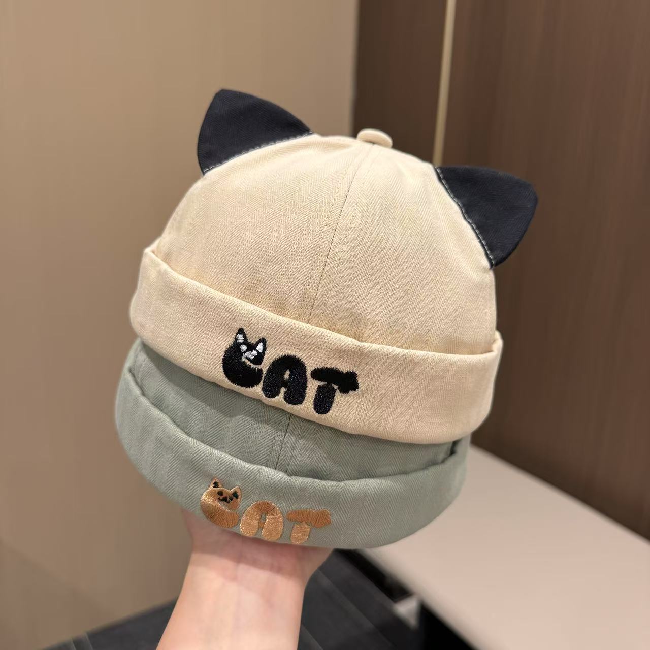 宝宝帽子春秋婴儿韩版可爱猫耳朵地主帽男女童出游百搭雅痞瓜皮帽