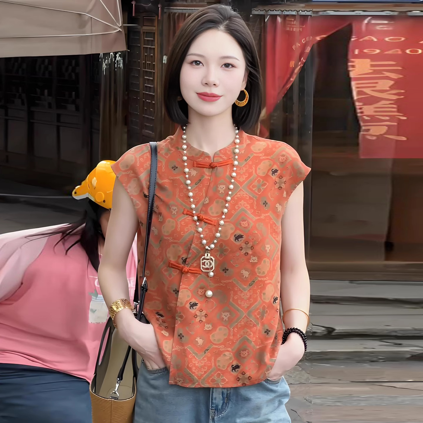 拉夏贝尔新中式国风衬衫女2025夏季新款时尚洋气复古盘扣显瘦小衫