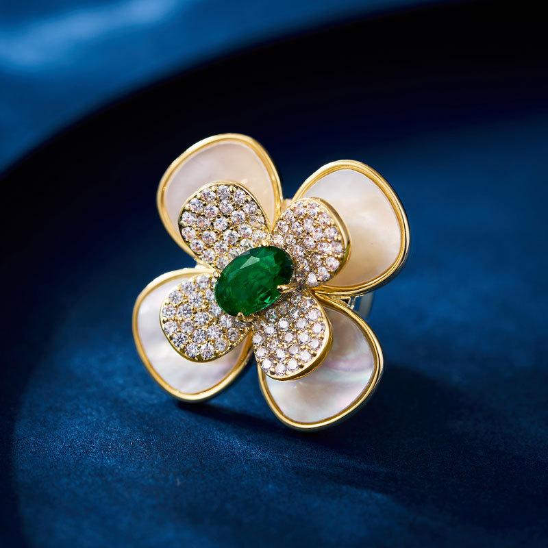铜合金合成锆石胸针 【米拉推荐】ML17-四叶草贝壳磁吸扣胸针