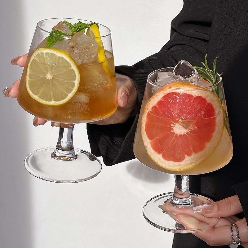 ins高脚水果茶杯玻璃杯网红餐厅果汁气泡水杯白兰地杯冷饮料杯gt
