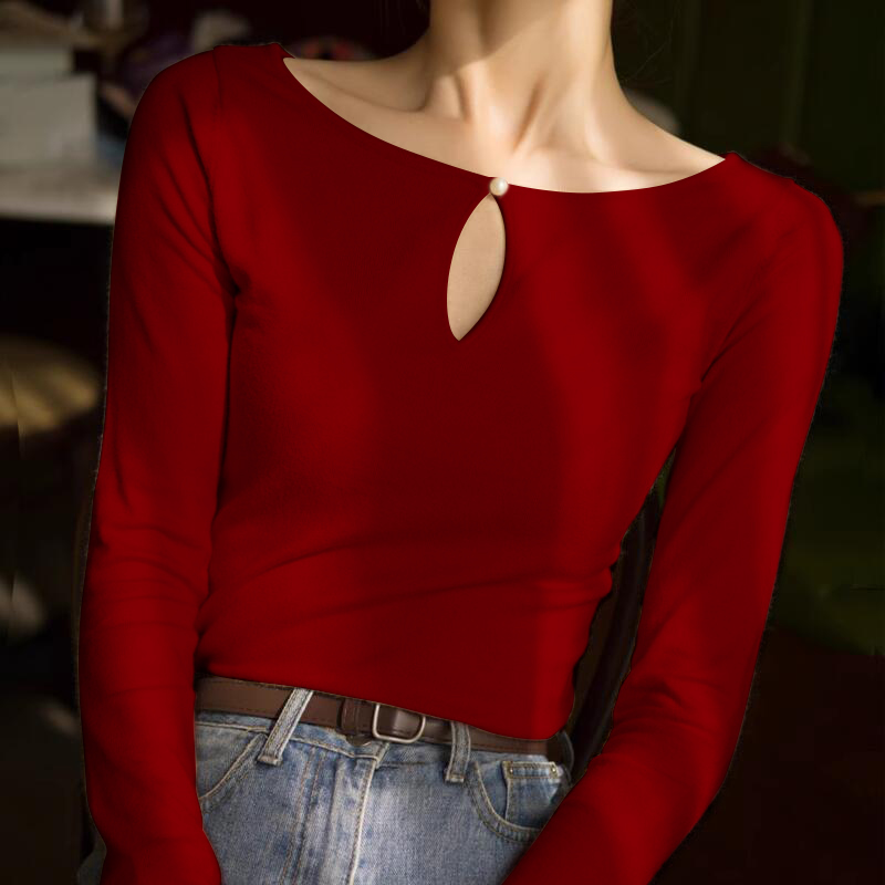 设计感小众两穿针织打底衫女秋冬纯欲风修身显瘦内搭性感新年上衣