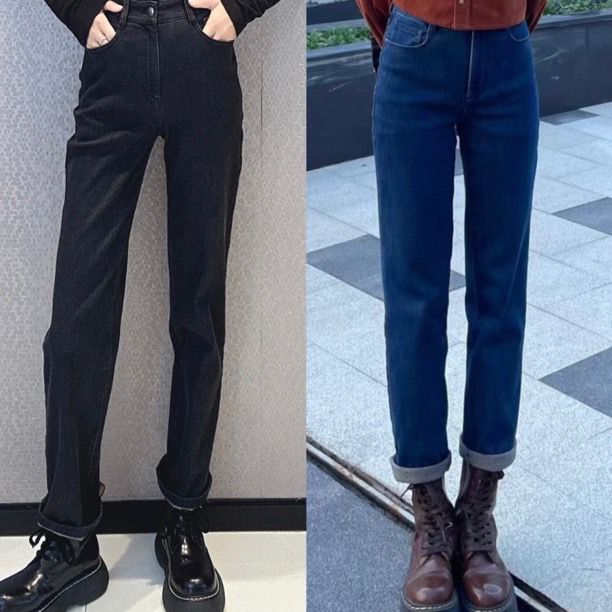 GIRDEAR/哥弟新款保暖植绒裤小脚长裤丹宁风直筒牛仔裤女1100465