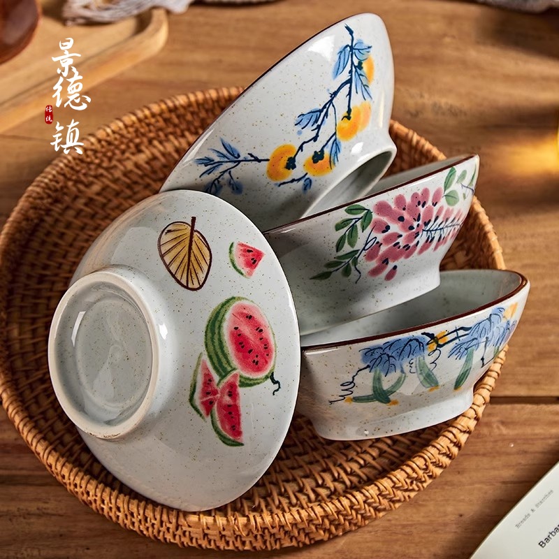 洛诺兔传统中式釉下彩陶瓷餐具彩碗复古陶瓷碗饭碗面碗汤碗甜品碗