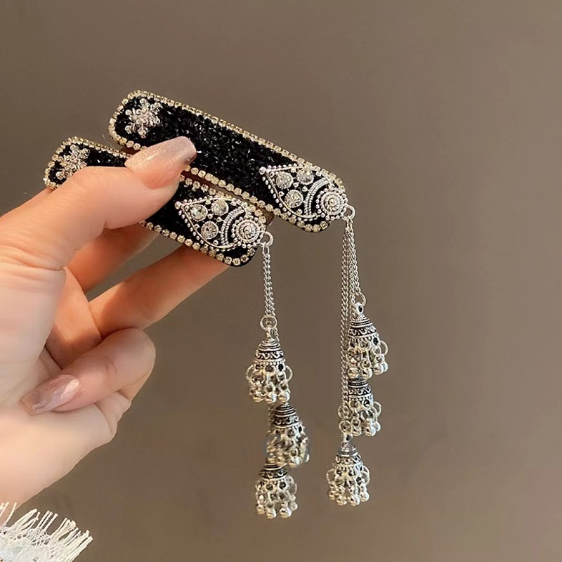 黑色新款网红爆款流苏发夹复古刘海侧边夹民族风发卡气质BB夹头饰